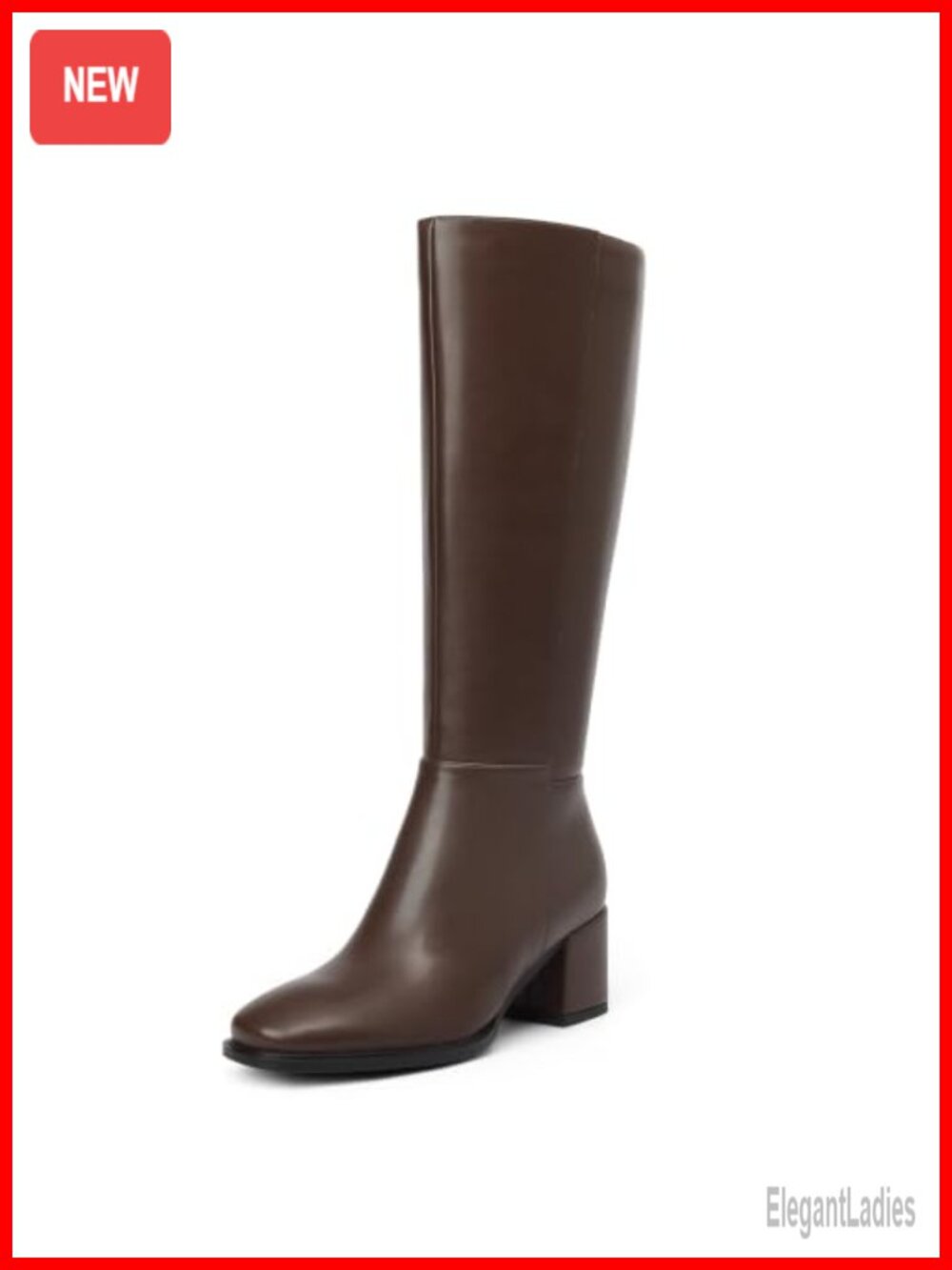 Knee High Boots Women Low Block Heel Round Toe Faux Leather Side Zipper